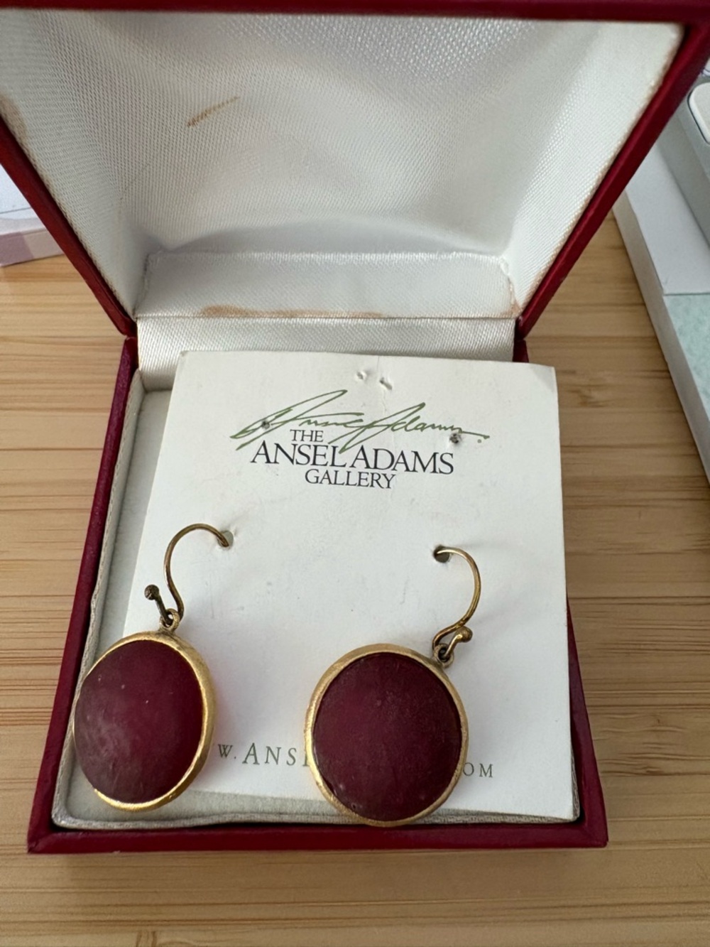 Ansel Adams Gallery Gold-Trim Burgundy Drop Earrings